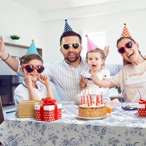 Image of Ganeen 6 Pcs Blue Floral Plastic Tablecloth 84 Inch Round Vintage Floral Tablecloth Disposable Round Flower Waterproof Table Covers for Birthday Wedding Baby Shower Picnic Dinner Party Decoration