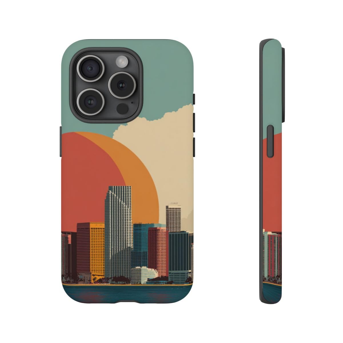 Coque iPhone 15 Pro paysage urbain bleu rigide mate - 4