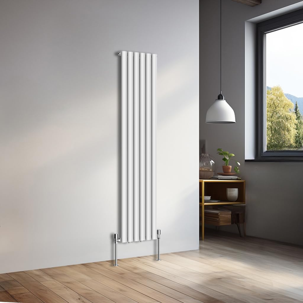 NRG 1600x354mm Vertical Oval Single Panel Heater Column Radiator Central Heating Radiators Designer Tall Radiators Gloss White — image 1