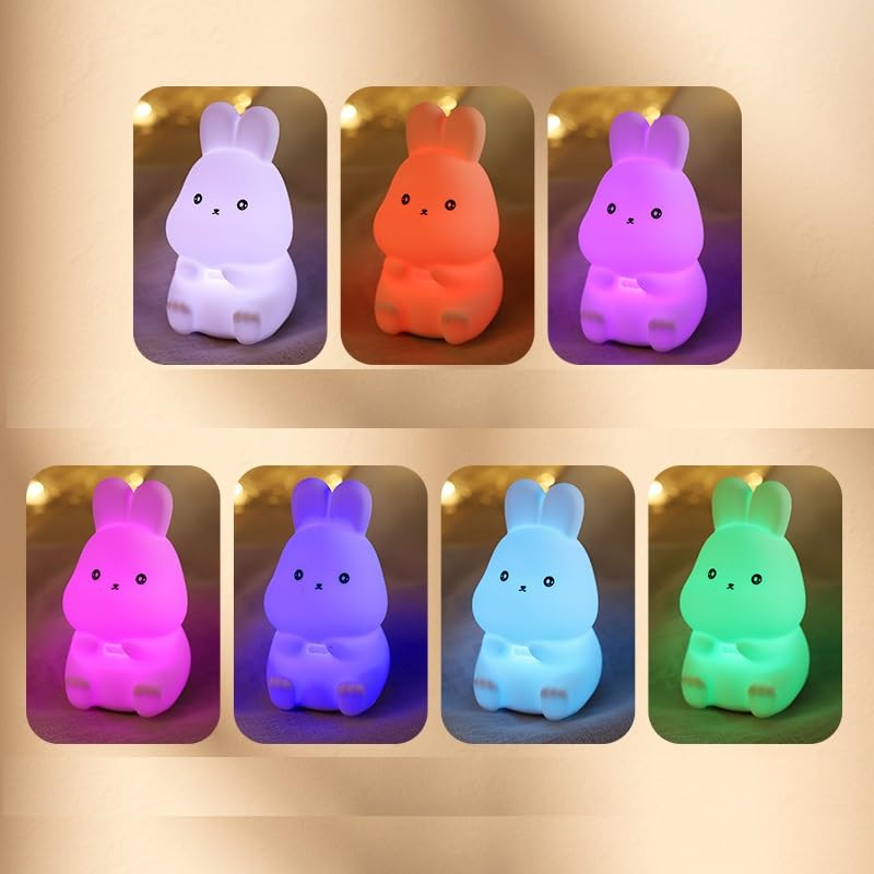 GoLine Mini Bunny Night Lights for Kids Ages 3-8, Cute Silicone Easter Rabbit Lamp with 7 Color, Christmas Birthday Toys Gifts for 4 5 6 7 8 9 10 Year Old Girls Boys Baby Toddlers.