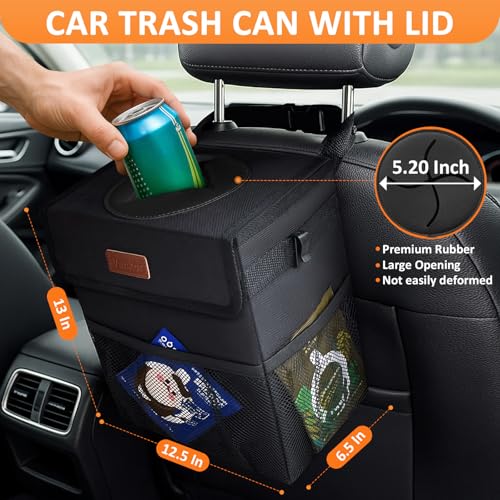 Image of Vankor 4.2 Gallons Car Trash Can with Lid, Bag Bin Hanging Waterproof Automotive Car Garbage Cans Leak Proof Vehicle Trash Can for Truck SUV,Black