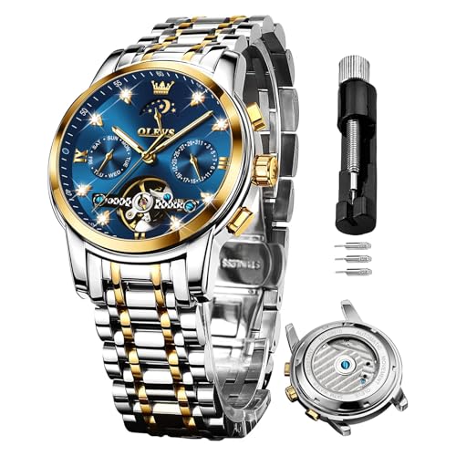 Image of OLEVS Automatic Watches for Men 43MM Skeleton Large Dial 3Hand Self Winding Watch Stainless Steel Dress Luxury Mechanical Waterproof Luminous Wirst Watch Gift
