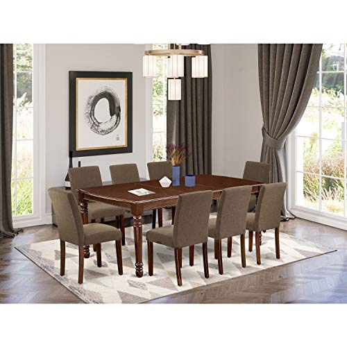 East West Furniture DOAB9-MAH-18 9 Piece Dining Table Set Includes a Rectangle Kitchen Table with Butterfly Leaf and 8 Coffee Linen Fabric Upholstered Chairs, 42x78 Inch, Mahogany East West Furniture DOAB9-MAH-18 9 Piece Dining Table Set Includes a Rectangle Kitchen Table with Butterfly Leaf and 8 Coffee Linen Fabric Upholstered Chairs, 42x78 Inch, Mahogany