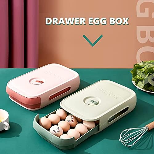 Refrigerator Storage Box Egg Organizer with Lid Holder Container Drawer Type Eggs Storage Box Stackable Sealed Fresh-Keeping for Kitchen Fridge (Color : Burgundy)