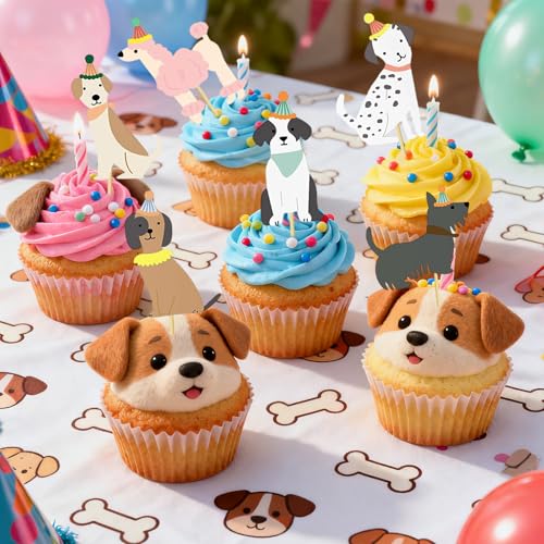 Gkhlg 36 Stück Hund Cupcake Toppers Muffin Deko Farbenfrohe Hund Geburtstag Tortendeko für Kinder Märchen Party Hundegeburtstag Babyparty Taufkuchen Zuhause