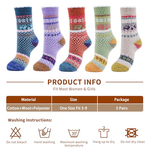 Image of SISOSOCK 5 Pairs Fuzzy Soft Cozy Comfortable Socks for Women, Casual Sleep Comfy Socks, Perfect Warm Winter Gifts for Women