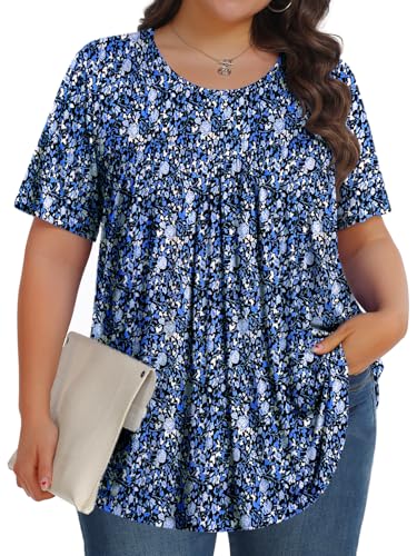 Image of Tencede Womens Plus Size Tops Tunic Short Sleeve Crew Neck Shirts Casual Soft Blouse 1X-5X