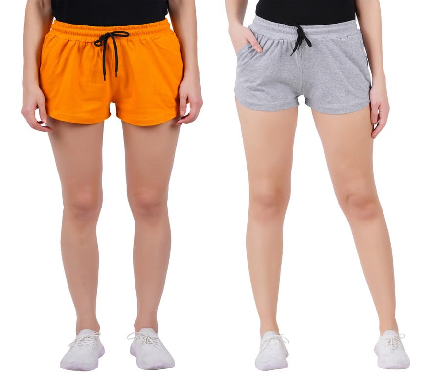 Image of Blacktail Women's Mid Rise Elastic Waist Regular Fit Comfy Breathable Cotton Printed Summer Shorts Combo (Multicolor)-Pack of 1 and 2