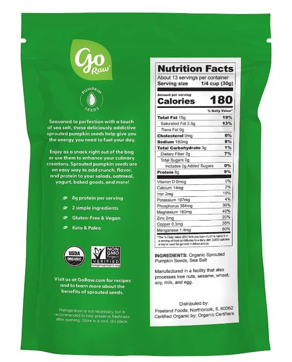 Go Raw Pumpkin Seeds, Sprouted & Organic, 22 OZ 2packs