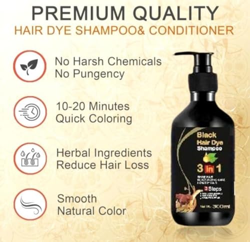 Image of Herbal 3 In 1 Hair Dye Instant Black Hair Shampoo For Women & Men 100% Coverage Shampoo 300Ml (Black)