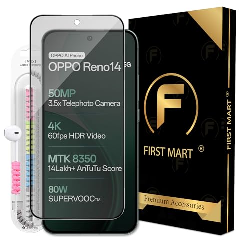 Image of FIRST MART Matte Anti-Glare Tempered Glass for Oppo Reno 14 and Reno 13 With Installation Kit | Military-Grade Gaming Screen Protector & Cable Guard | Edge to Edge Coverage | Black