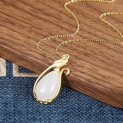 Collier S pendentif néphrite jade blanc chaîne clavicule rose sablée - 2