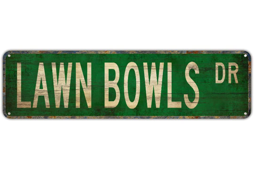 peiyeety Lawn Bowls Dr Vintage Street Sign | Rustic Sports Wall Decor Retro Metal Tin Sign for Home Game Room Garage Bar Farmhouse Patio Man Cave Waterproof Durable Art 4x16 Inch