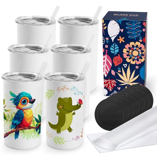 Joyclub 6 Pack Sublimation Tumblers Stainless Steel Insulated 12 oz Sublimation Tumbler with Lids and Straw Ideal for DIY Gifts Tea Coffee Wine