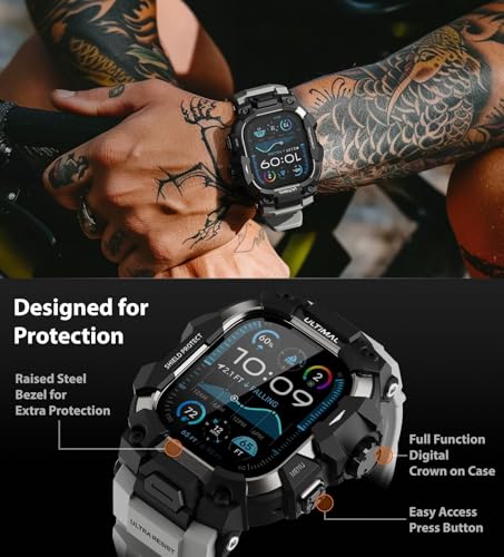 Image of ULTIMAL Rugged Case with Band for Apple Watch 49mm,Compatible with Apple Watch Ultra 3 /2 /1, Military Grade Shockproof Bumper Cover for iWatch Tactical Band Men (49mm,Grey)