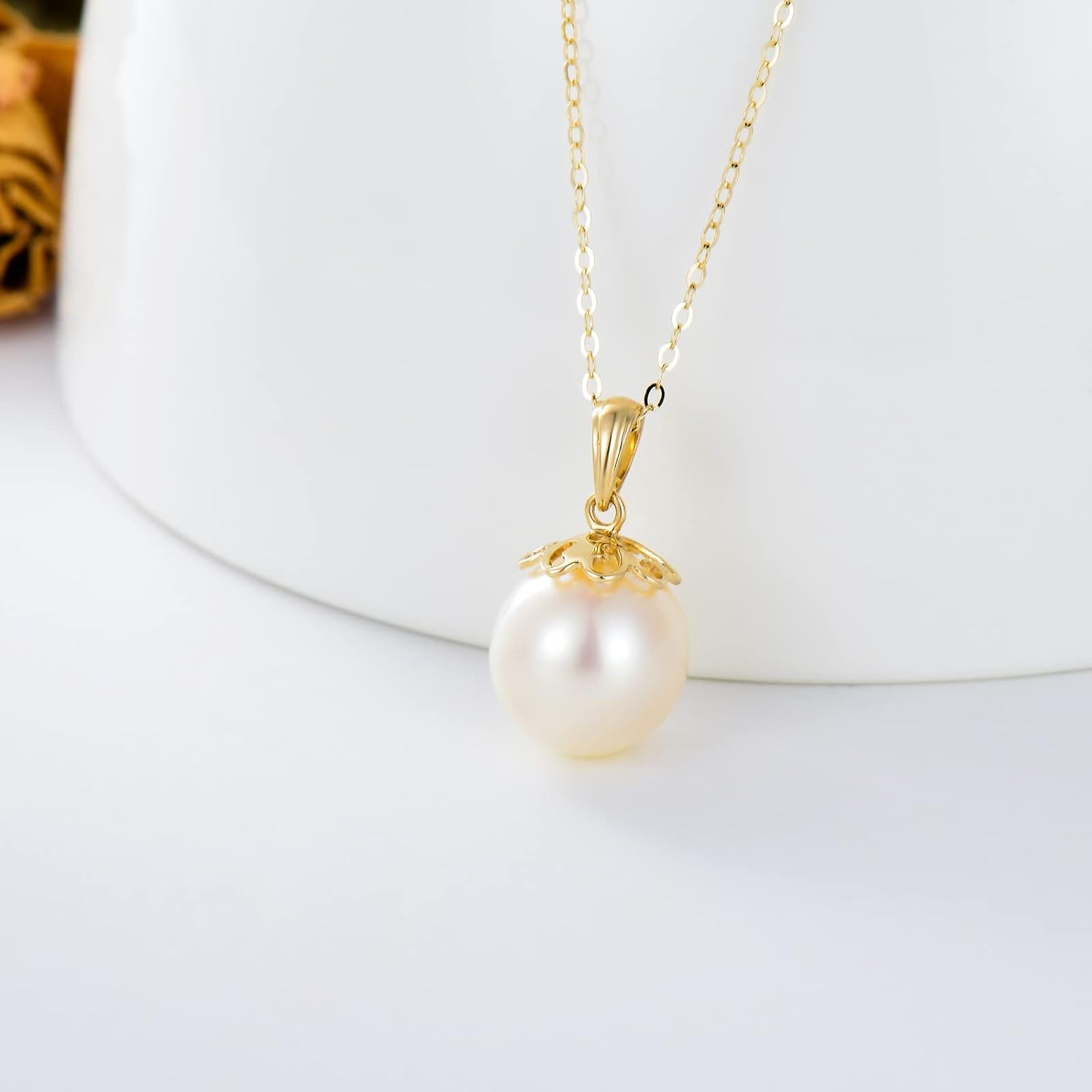 SISGEM 14K Real Gold Pearl Pendant Necklace for Women,Solid Gold 9 MM Freshwater Pearl Necklaces Anniversary Birthday Jewelry Present for Wife Mom Girlfriend 16''+2''