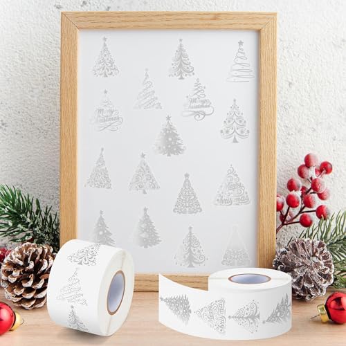 Image of Foil Christmas Tree Stickers - 1000 Pcs Easy Peel Metallic Tree Waterproof Vinyl Reusable Laptop Sticker Coloring Book Scrapbook Water Bottle Page Activity Pad Birthday Party Favor Skateboard