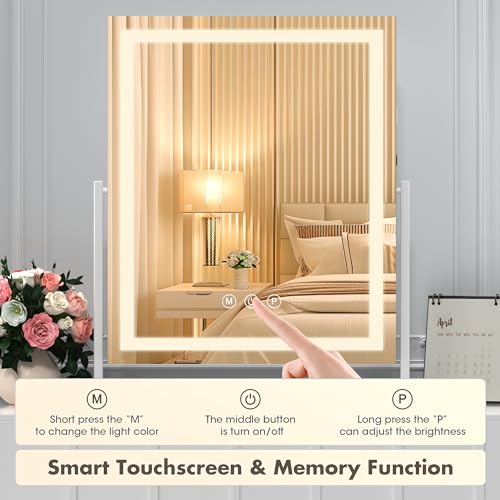 Vanity Mirror with Lights for Makeup, 14x18 LED Mirror, Smart Touch Controls, 3 Color Modes, 10X Magnifying Glass