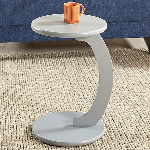 Image of C-Shape Round Table of Modren Style with Engineered Wood for Space Saving Storage for Living Room, Bed Room, Office, Farm House etc (Grey)
