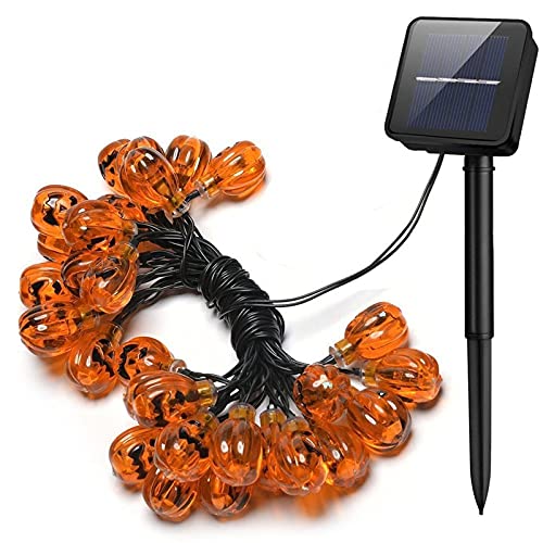 YBB Solar Pumpkin String Lights, Waterproof Halloween Decoration String Lights, 30 LED Lights 8 Modes Jack-O-Lantern for Outdoor, Home, Patio, Garden (7m/22ft Warm White)