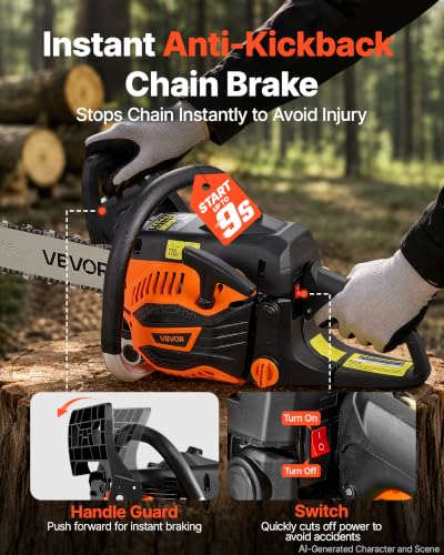 Image of VEVOR Gas Powered Chainsaw 16 Inch 40CC 2.15HP 2 Stroke Engine Gas Chainsaw