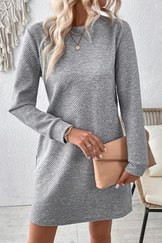 OCSTRADE Womens Sweatshirt Dresses Crewneck Long Sleeve Textured Shift Dresses Trendy Girls 2025 Fall Pullover Tops3