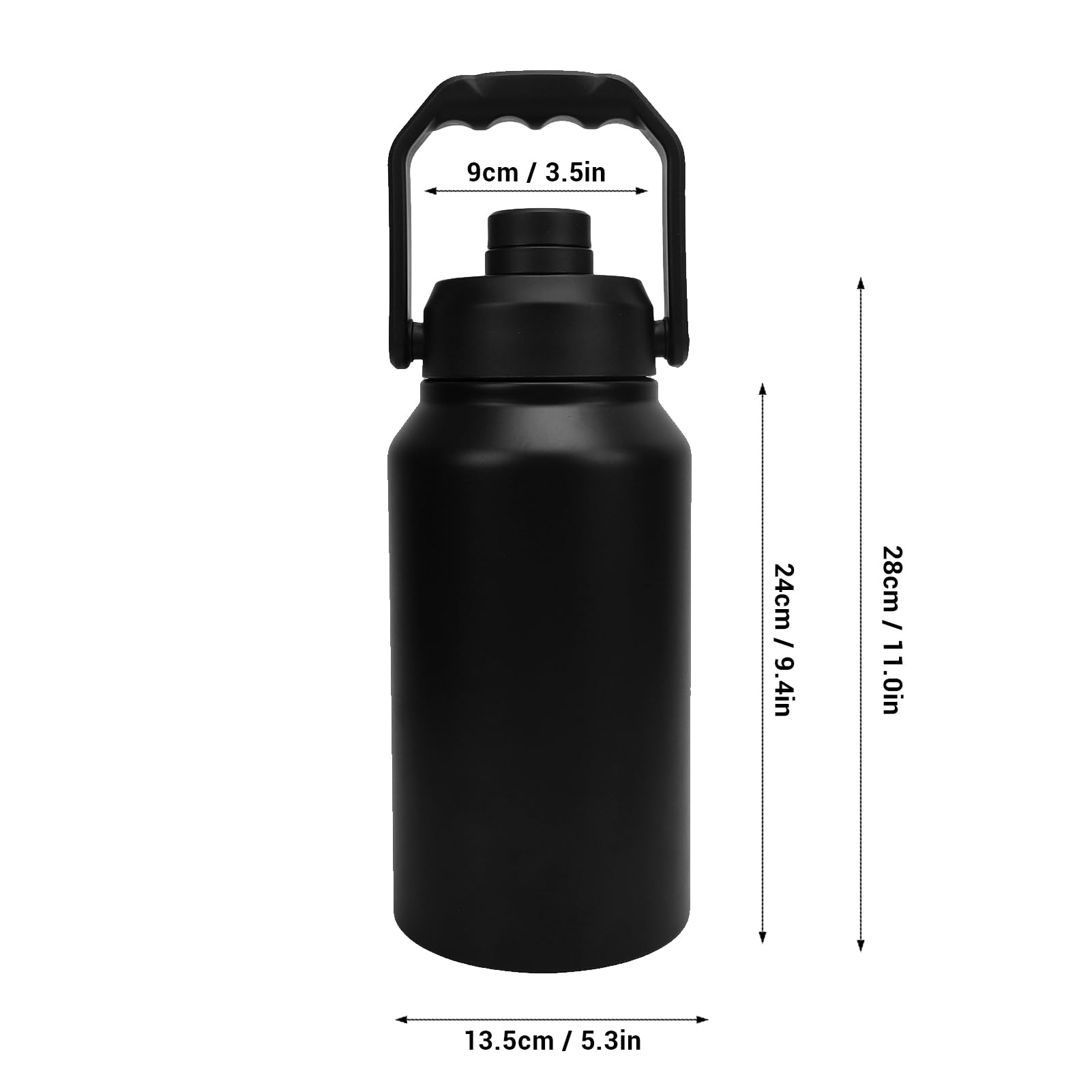 LICAEVEY Bottiglia d'acqua Isolata, Grande capacità da 3 Litri con 48 Ore di Freddo e 24 Ore di Caldo, Tazza Termica Sottovuoto in Acciaio Inossidabile 316 per Palestra Sportiva, Idratazione (BLACK)