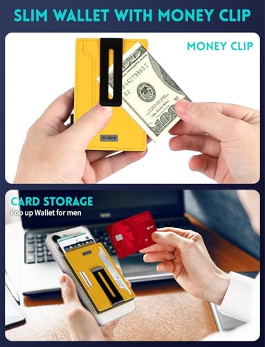 Image of Wallet for men,Magsafe Wallet with Money Clip,Ridge Wallets for Men | Magnetic wallet for iPhone 17 /16 /15 /14 /13 /12 Series,Card Holder(8 Cards & Bills), Aluminum & Microfiber Leather,Yellow