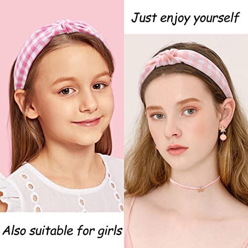 Tobatoba Pink Headband, 3 Pack Plaid Headbands For Women Girls, Christmas Headband Hair Accessories, Pink And Red Knotted Headband For Women Top Knot Headband, Vintage Checked Headband Non Slip #TOP3