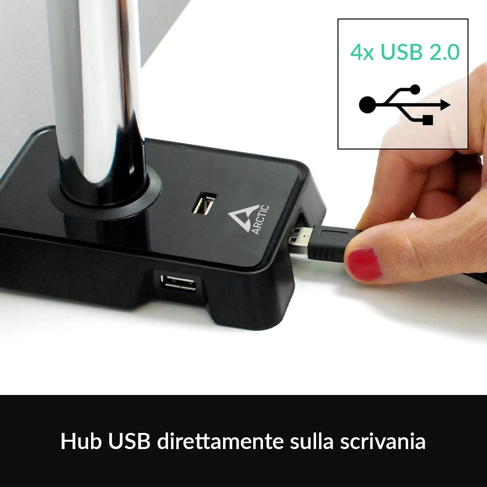 ARCTIC Z1 (Gen 3) – Braccio Monitor per Scrivania, Inclinabile e Ruotabile per Schermi e Televisori da 13″ a 43″/49'' Ultrawide, fino a 15 Kg, Hub 3.0 Usb a 4 Porte con Alimentatore – Nero