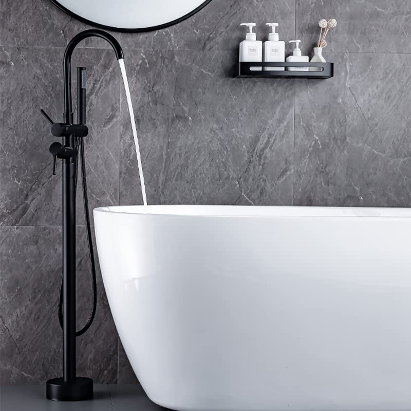 Image of Aquieen Free Standing Floor Mounted Bath Tub Filler with provision for Hot & Cold Water (Matte Black)