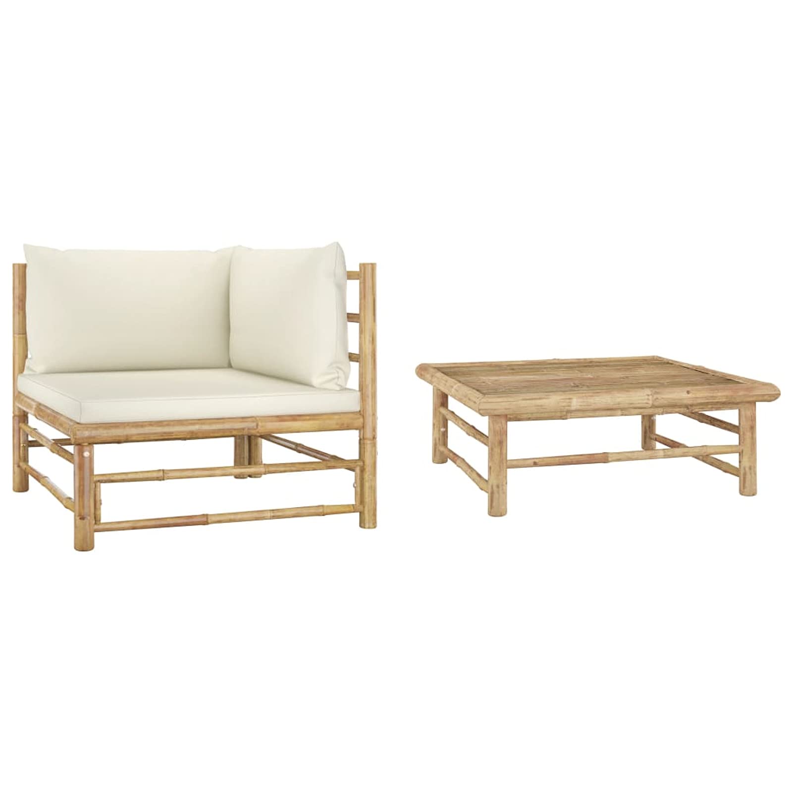 Divano Angolare Giardino Yolola - Set Salotto Esterno In Bamb&ugrave; Bianco Crema