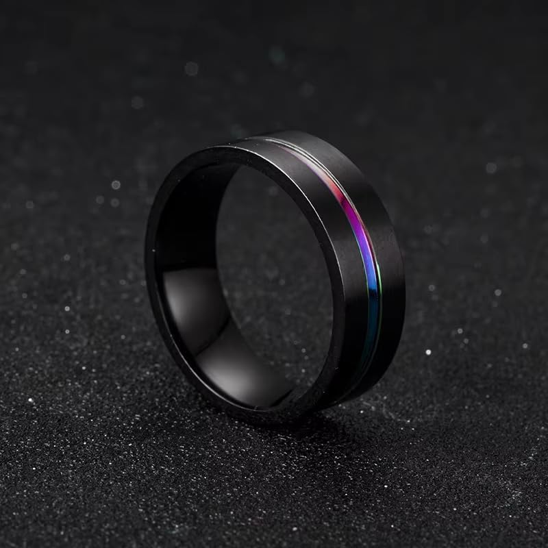Stainless Steel Band Rings for Men,Cool Fidget Spinning Chain Ring Anxiety Relief Fashion Simple Wedding Engagement Black Ring - Image 5