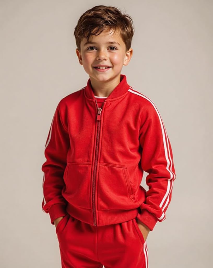 Kwikk Traders Baby Boy's Sweatsuit Casual 2 Piece Outfits Color Block Round Neck and Jogger Pants Set Casual Tracksuit Long Sleeve Sweatsuit +Pants Outfit Set (Red, 1-2 Year) 4