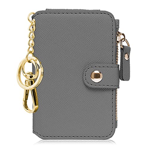 Image of Keychain wallet, Rfid Blocking Credit Card Holder Leather, Zipper Card Case for Women, Gray, Fashion