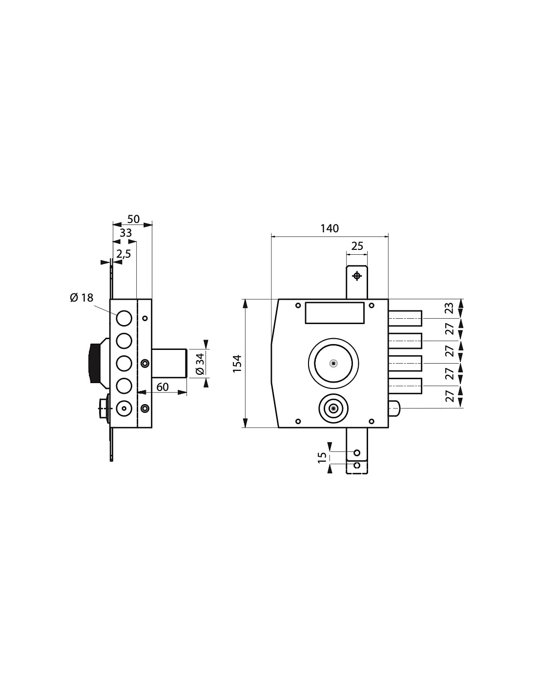 THIRARD - Cerradura de Sobreponer con Botón para Puerta Principal - 154 x 140 mm - 3 Puntos - Derecha - 5 Llaves - Caja y Contrachapa de Acero - Cierre de Tres Puntos - Seguridad Reforzada - Negro
