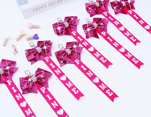 Image of Cheer Pin Me Ribbon Cheerleader Pin Me Bow Cheer Bow Keychain with Rhinestones Cheerleading Sports Accessory Gift