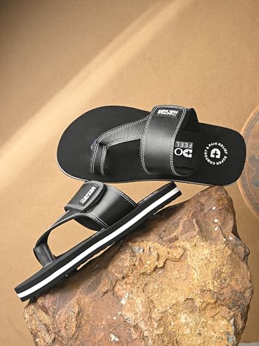 Image of Men's Comfort Slippers with Adjustable Strap | Cushioned Footbed & Shock Absorbing Sole | Lightweight Everyday Wear Slippers for Home, Office & Casual Walking
