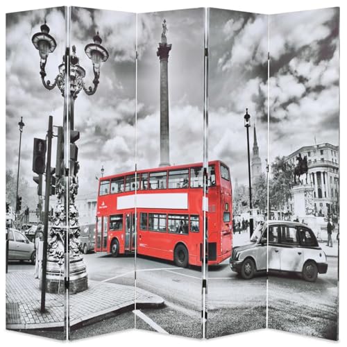 WGYHOME Paravent pliable London Bus - Noir et blanc - 5 pièces - 200 x 170 cm - Intimité et...