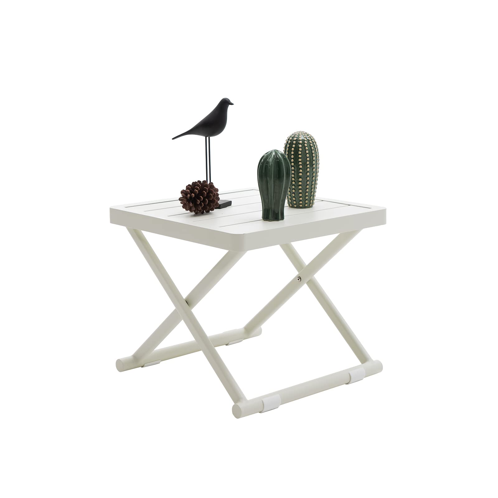 LebenLiebe Outdoor Folding Table for Patio Square Side Table for Camping and Picnics Portable Aluminum Tables Foldable Small End Table, Creamy White
