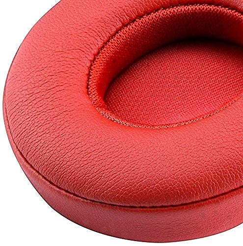 SoloWIT Earpads Cushions Replacement for Beats Solo 2 & Solo 3 Wireless On-Ear Headphones, Ear Pads with Soft Protein Leather, Added Thickness - (Red)