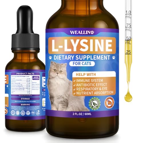 L-lysine Supplement for Cats, Immune Support for Cats, Support for Feline Respiratory, Sneezing, Runny Nose, Eye Function, Helps Strengthen Natural Defenses, Chicken Flavor, 60 ml/2 Fl Oz
