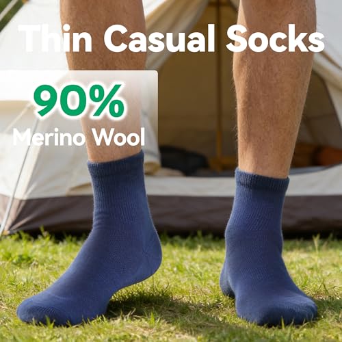 Image of 3 Pairs 90% Merino Wool Ankle Socks, Thin All-Season Casual Soft Breathable for Men Women