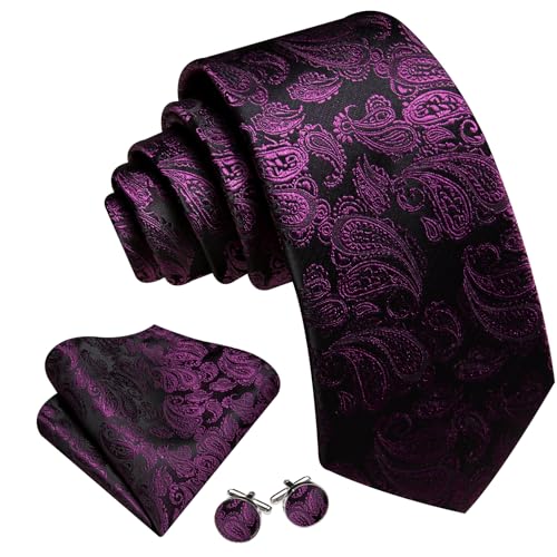 Image of Barry.Wang Men Ties Paisley Woven Silk Necktie Set with Pocket Suqare Cufflinks Formal