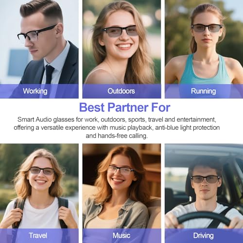 Image of Smart Glasses for Men Women - Bluetooth Audio Glasses with Photochromic Lenses, Build-in Mic & Speakers, Activate Voice Assistant, Open-Ear Lightweight Design, IPX5 Waterproof for Work Fitness Gaming