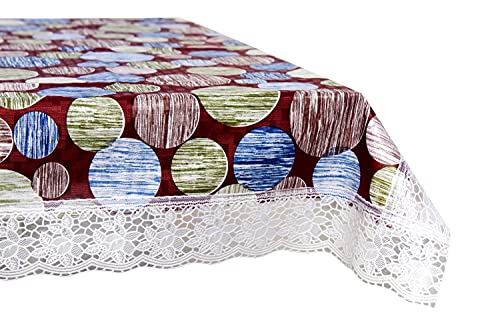 Image of The Furnishing Tree Waterproof PVC Rectangle Shaped Center Table Cover WxL 40x60 inches Abstract Pattern Multicolor Light with White Border lace