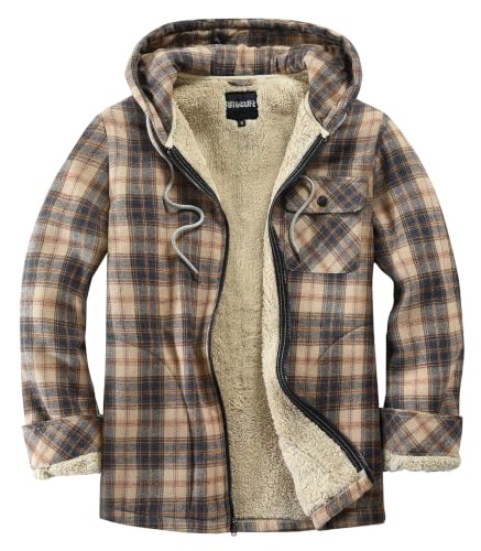 Elesuit Men's Full Zip Fleece Jacket Hooded Shirt Jacket Flannel