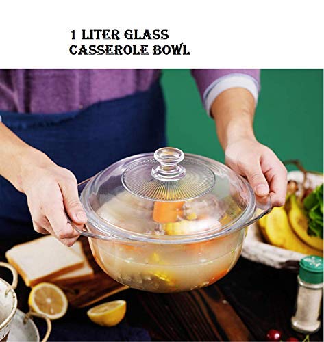 Wellxo Glass Casserole Deep Round - (1 LTR) Oven and Microwave Safe Serving Bowl with Glass Lid Set of (1)
