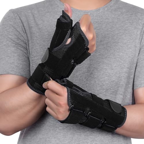 TISMOD Wrist Brace with Thumb Support,Thumb Spica Splint Left Hand for De Quervain's Tenosynovitis,Tendonitis,Hand Brace with Thumb Support Carpal Tunnel Women/Men, One Size-Black-Left