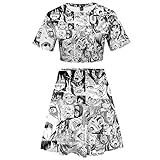 2 Piece Ahegao Outfits for Women Short Sleeve Crop Top and A Line Pencil Mini Skirts Sets (Ahegao...